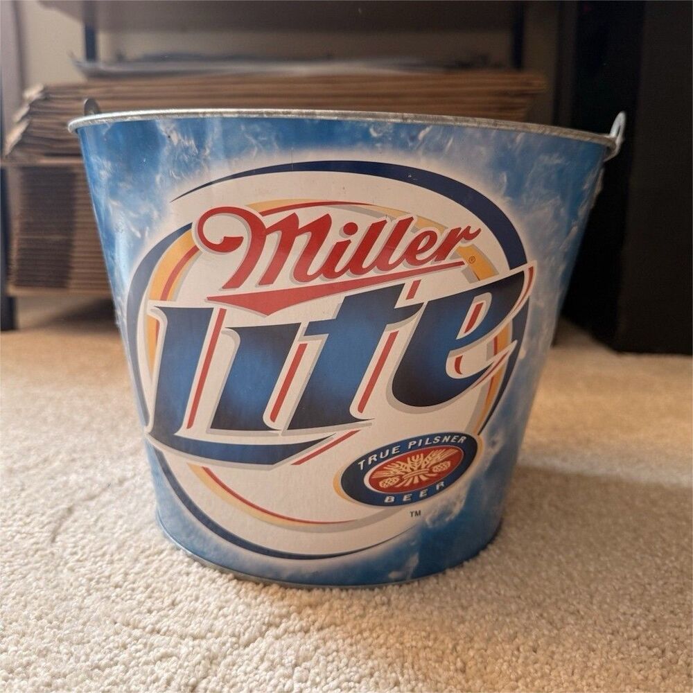 Miller Lite Galvanized Tin Bucket w/ Handle - Breweriana Theme Tin